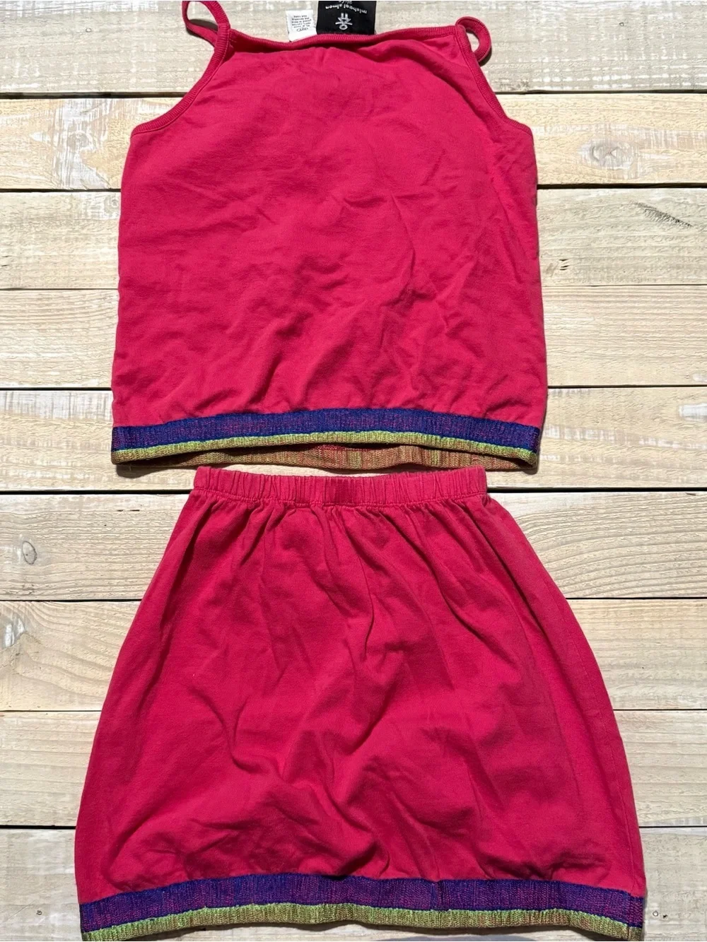 Vintage Michael Simon Girls Sz 10 Pink Floral Embroidered Tank Skirt Outfit Set